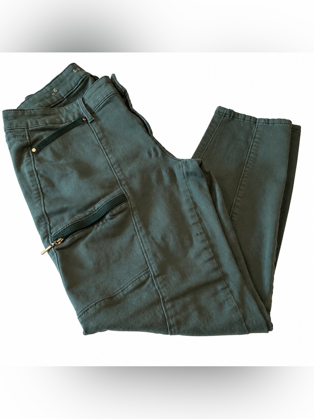 WHBM The Skinny Deep Green Coated Utility Moto Pants Size 6